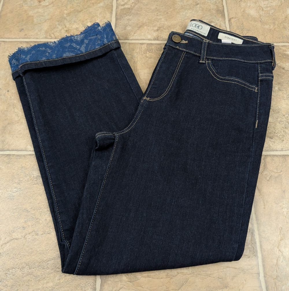 LOGO by Lori Goldstein sz 0 Jeans lace cuffed hems straight crop stretch 2847